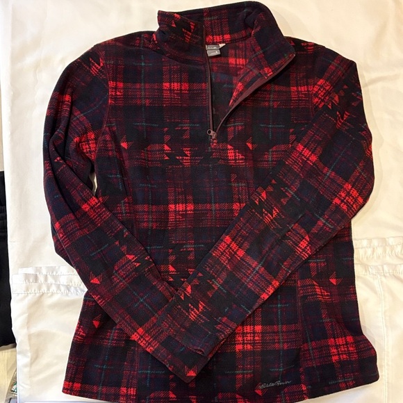 Eddie Bauer Red and Black Plaid Women's Sweater - Picture 1 of 3